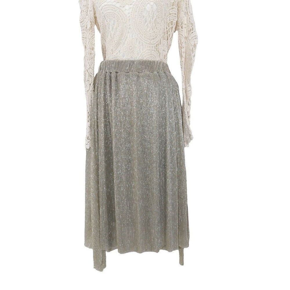 World Market Silver & Champagne Metallic Pleated Skirt S/M  Glam Holidays